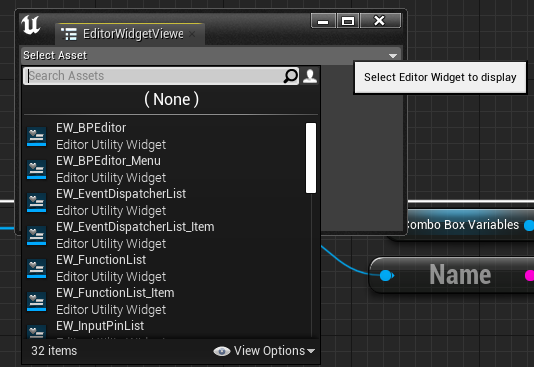 Window to select Editor Widget